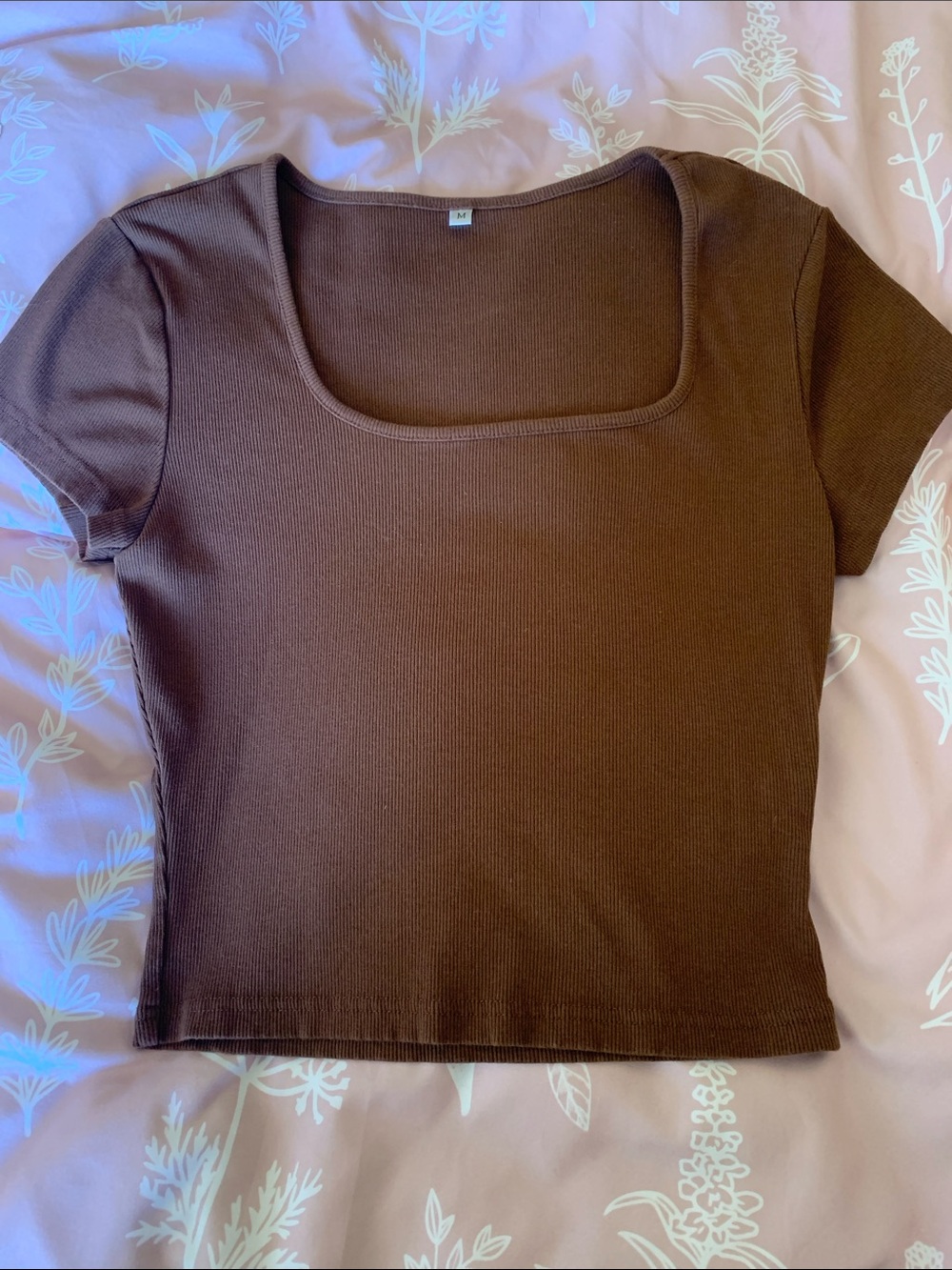 Square Neck Ribbed Crop Top in Chocolate Brown